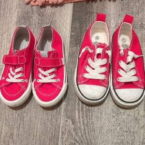 Two Amazon Kids Red Sneakers with White Accents